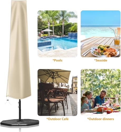 OKPOW Umbrella Cover 420D Oxford Fabric Patio Umbrella Covers Waterproof with Zip, for 9ft to 12ft Garden Outdoor Umbrella (Khaki) OKPOW