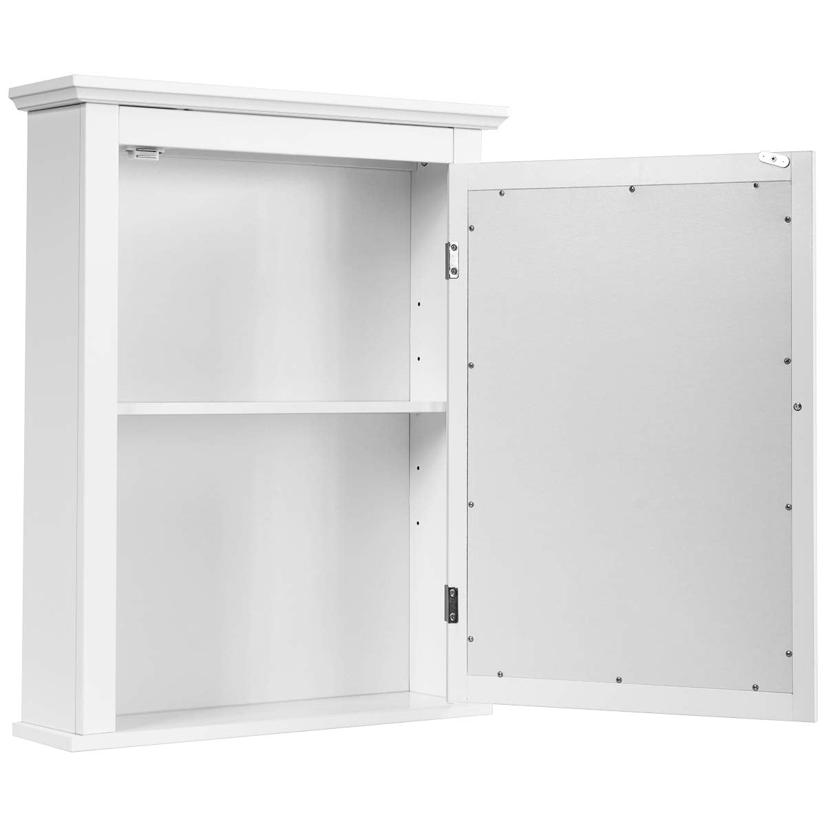 Tangkula Bathroom Cabinet with Mirror, Mirrored Wall-Mounted Storage Medicine Cabinet w/Single Door & Adjustable Shelf in 5 Positions, Multipurpose Wall Cabinet for Bathroom (White) Tangkula