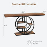 55" Industrial Narrow Entryway Table with 5-Tier Storage - Heavy-Duty o-Shaped Metal Frame Console Table for Hallway, Living Room & Couch Behind, Space-Saving Long Entrance Table for Small Spaces IDEALHOUSE