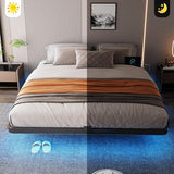 FviMzailon Queen Size Floating Bed Frame - Metal Platform Bed with Smart LED Lights & Charging Station, No Box Spring Needed, Easy Assembly FviMzailon