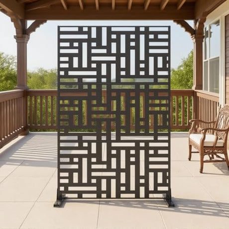 Metal Privacy Screen Room Divider, 72" h x 47" w Freestanding Decorative Panel, Rustproof Steel Indoor Outdoor Privacy Fence for Patio, Balcony, Garden, Living Room, Office & Sunroom GAOMON