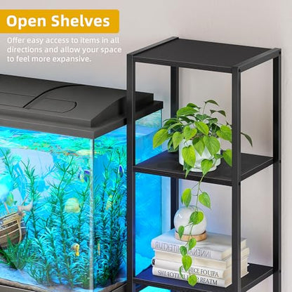 DWVO 55-75 Gallon Aquarium Stand with Power Outlets & LED Light, Display Stand for Turtle Tank, Reptile Terrarium, Heavy Duty Metal Fish Tank Stand Suitable for Living Room, Entryway, 860LBS  - WoodArtSupply