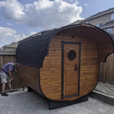 Outdoor Sauna 2 Person, Home Wooden Barrel Traditional Wood Sauna Room with Asphalt Shingle Roof, 220V Steam Spa, 4.5 kw Electric Heater with Sauna Stone, Water Bucket, Spoon, Light, Canadian Hemlock Smartmak