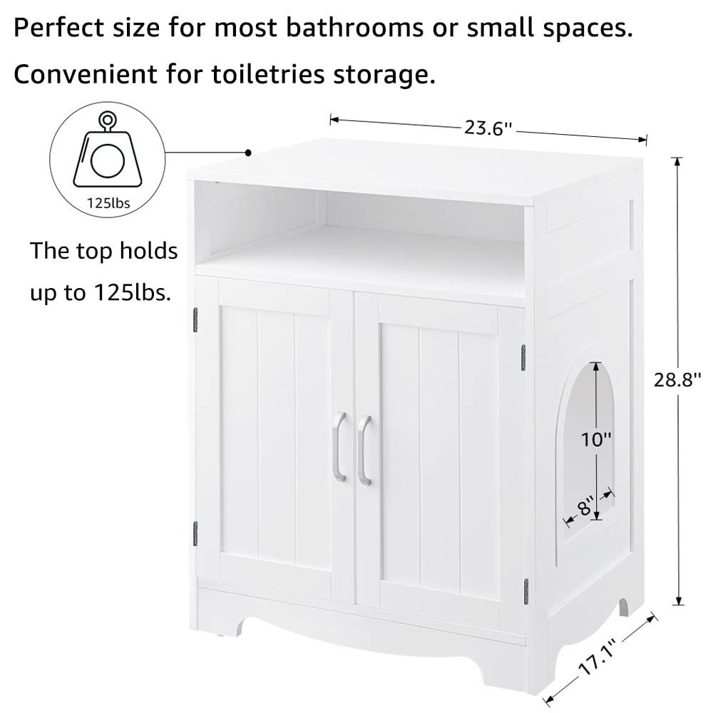 beeNbkks Cat Litter Box Furniture, Cat Washroom Hidden Litter Box Enclosure with 2 Entrances, Cat House Storage Nightstand, Wooden Pet Crate Furniture beeNbkks