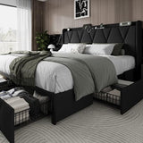 Einhomn King Size Bed Frame with 4 Storage Drawers and Charging Station, Upholstered Platform Bed Frame with Storage Headboard, No Box Spring Needed, Easy Assembly, Black Einhomn