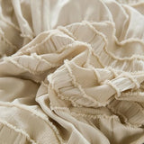 Beige Comforter Set Full Size 7 Pieces, Boho Tufted Ruffle Bed in a Bag, Seersucker Textured Bedding Set for Girls 90"×78" WONGS BEDDING
