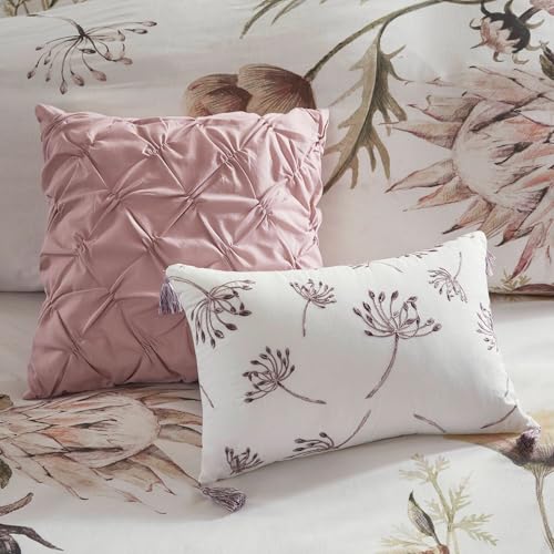 Madison Park Floral King Comforter Set, Cotton Rich Bedding Set Feminine Design Shabby Chic King Size Comforter Sets, All Season Bed Cover with Shams, Bed Skirt, Décor Pillow, Blush 8 Piece Madison Park