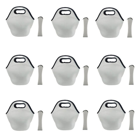 6pcs Sublimation Blank Lunch Bag Set 11.8x11.8in Tote Bag +Flatware Bag Reusable Insulated Thermal Food Case with Zipper for Heat Press Transfer Printing (white front + white back + black bottom) QOMOLANGMA