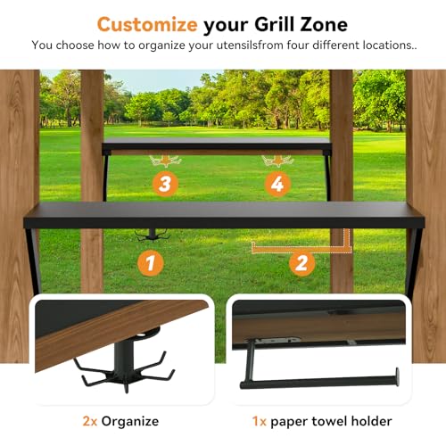Modern Shade Grill Gazebo 6' X 8', Cedar Wood Gazebo with Shelves and Paper Towel Holder, Patio Gazebo with Galvanized Steel Roof, USB and USB-C Charging Ports, BBQ Gazebo for Patio Backyard Modern Shade Outdoor Living Spaces