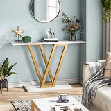 Tribesigns Gold Console Table, Modern Hallway Table for Entryway, 43 Inch Entryway Tables Narrow Sofa Table for Living Room, Stable Metal Frame & Easy Assemble, Faux Marble White Tribesigns