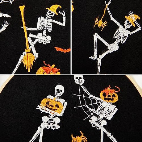 Halloween Embroidery Kit for Adult Beginner, Stamped Cross Stitch Kit for Beginner Adult, Funny Gothic Embroidery Starter Kit with Pattern Needlepoint Kit, 3 Embroidery Hoop and Fabric, Needle, Thread Armindou