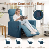 Korser Power Recliner Chair for Adults, Electric Recliner Chairs for Living Room, Comfy Recliners Cashmere Reclining Chair with One-Touch Adjustment & Side Pockets for Reading, Bedroom, Lounge, Blue