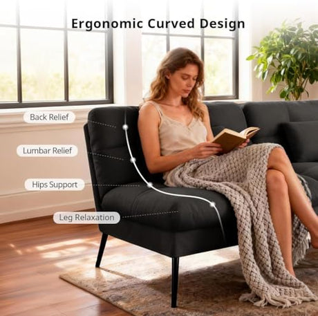 COMHOMA Convertible Futon Sofa Bed, 72″Fabric Futons Couch with Adjustable Backrest, Folding Sleeper Recliner for Living Room Furniture (Black) COMHOMA