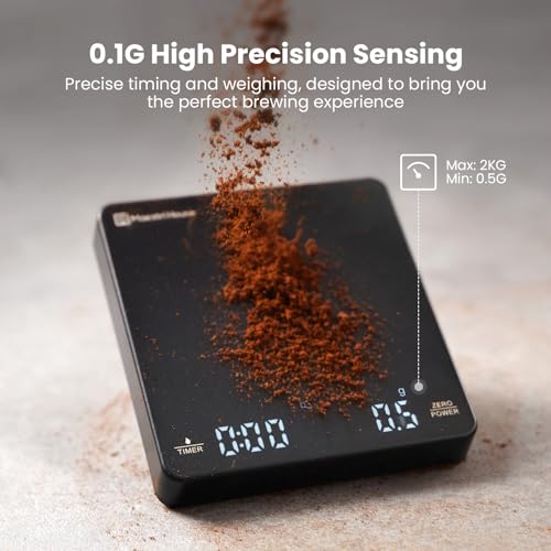 Mini Coffee Scale with Timer, Maestri House Rechargeable Espresso Scale, 2kg/0.1g Accurate Scale for Espresso and Pour-Over Coffee, Portable Digital Kitchen Scale with Automatic Timing-Black