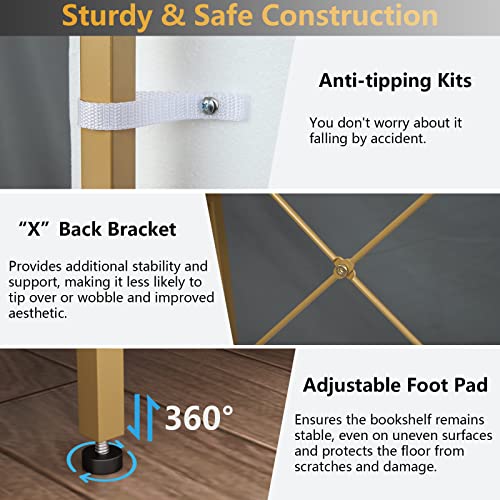 Loomie Gold & White Triple Wide Bookshelf with 13 Open Shelves - Modern Etagere Bookcase for Any Room Loomie