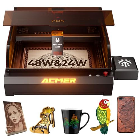 Acmer P3 Laser Engraver, Switchable 48W & 24W Diode 455nm Lazer Cutter Engraving Machine with 30L Air Assist, COS Technology, Large 400×390mm Work Area for Wood, Acrylic, Leather, Ceramic ACMER