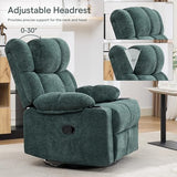 Coziture Swivel Rocker Recliner,Rocking Reclining Chair with Adjustable Headrest for Adults,Upholstered Fabric Swivel Recliner Chair for Bedroom,Living Room,Green