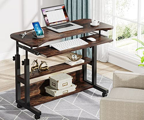 Tribesigns Portable Desk with Power Outlets, Height Adjustable Side Table Sofa Couch Bedside Laptop Computer Cart with USB Charging Ports, Mobile Small Standing Desk with Keyboard Tray Tribesigns
