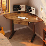 SEDETA Corner Electric Standing Desk, 32'' Small Height Adjustable Computer Desk with Drawer for Gaming, Small Space, Stand up Home Office Writing Desk, Rustic Brown SEDETA