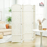 HOMCOM 4 Panel Room Divider, 6' Tall Folding Privacy Screen, Woven Freestanding Wall Partition for Home Office, Bedroom, White HOMCOM
