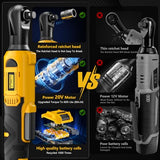 3/8" Cordless Ratchet Wrench Set, 60FT-LBS(80N.m) Electric Ratchet, 2 X 20V Chargeable Power Ratchet Wrench with Variable Speed, LED Light, 6 Sockets, 1/4" Adapter, 3" Extension Rod ALLOY POWER