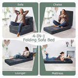 HILERO Folding Sofa Bed, 4 in 1 Convertible Sleeper Chair with Pillow, Single Memory Foam Fold Out Chair Bed, Modern Floor Futon Sofa Couch Mattress for Living Room/Guest/Apartment, Dark Grey HILERO