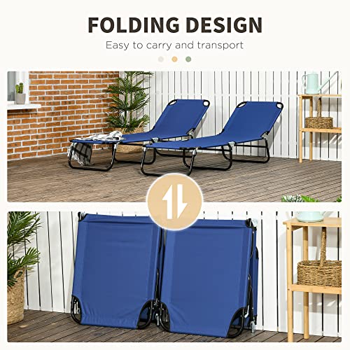 Outsunny 2 Piece Folding Chaise Lounge Pool Chairs, Outdoor Sun Tanning Chairs with 5-Level Reclining Back, Steel Frame for Beach, Yard, Patio, Blue