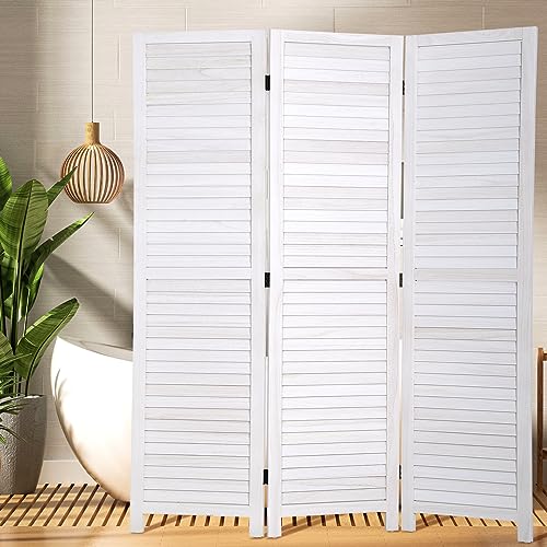 BLKMTY Room Divider 3 Panel Privacy Screen Folding Screen 5.6ft Tall Wood Screens Dividers Freestanding Portable Partition Wall Divider Space Seperate Indoor Home Furniture for Bedroom, White BLKMTY