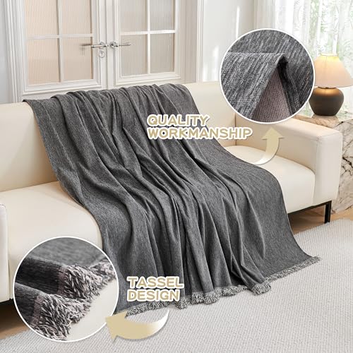 MYSKY HOME Couch Cover for Dogs, Washable Couch Covers, Non Slip Sofa Cover, Couch Cover 2 Cushion Sofa Dogs Furniture Protector with Tassels, Chenille Sofa Slipcover for Pets, 71"x118", Dark Grey MYSKY HOME
