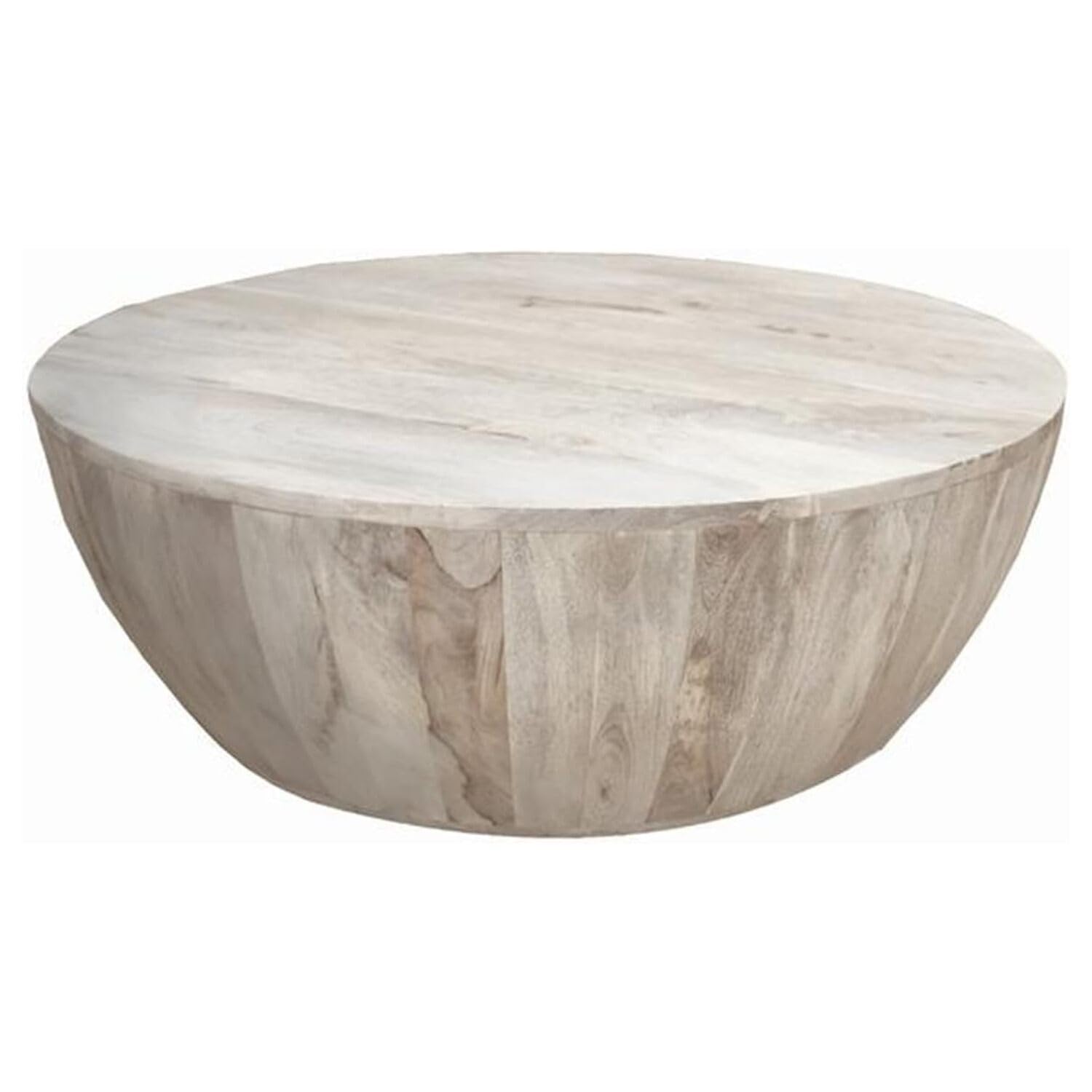 Maykoosh Vintage Vogue 36 Inch Round Mango Wood Coffee Table, Subtle Grains, Distressed White - WoodArtSupply