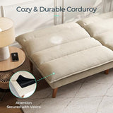 LINSY HOME Futon Sofa Bed - Convertible Corduroy Futon Couch Bed with Adjustable Backrest, Modern Small Loveseat Sleeper Sofa for Small Spaces, Living Room, Apartment or Office (Beige) LINSY HOME