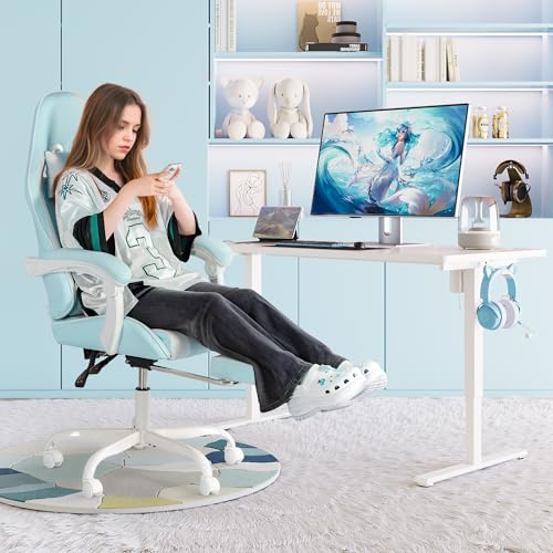 Homall Gaming Chair, Video Game Chair with Footrest and Massage Lumbar Support, Ergonomic Computer Chair Height Adjustable with Swivel Seat and Headrest (Light Blue) Homall