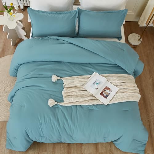 Litanika Grayish Teal Comforter Set Twin/Twin XL Size, 2 Pieces Lightweight Solid Bedding Comforter Set, All Season Fluffy Bed Set (66x90In Comforter & 1 Pillowcase) Litanika