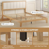 HOMCOM Queen Size Bed Frame with Upholstered Headboard, Platform Bed Frame with Wooden Slats, No Box Spring Needed, Easy Assembly, Natural HOMCOM