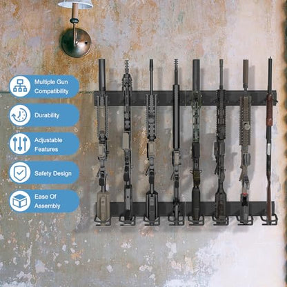 Upbci Gun Rack, Professional Gun Rack Wall Mount, Vertical Gun Rack for Wall, Adjustable Indoor Gun Racks Securely Hold Your Shotguns and Rifles - WoodArtSupply