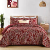 WONGS BEDDING Boho Quilt Set Queen,3 Pieces Red Paisley Pattern Bedspread Coverlet Set,Lightweight Microfiber Bohemian Bedding Set for All Season 96"×90" WONGS BEDDING