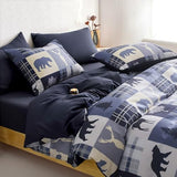 Wake In Cloud - Rustic Duvet Cover Set, Cabin Christmas Lodge Western Country Bear Deer Holiday RV Outdoor Winter Theme, Soft Lightweight Bedding, 3-Piece, Blue Beige, Twin/Twin XL Size Wake In Cloud