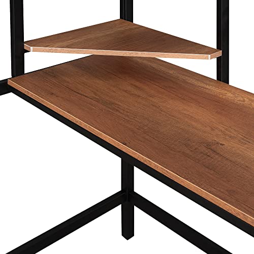 Bellemave Twin Size Loft Bed with Desk and 2 Shelves, Metal loft bedframe with Storage Shelves, Black Bellemave