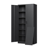 Yizosh Metal Garage Storage Cabinet with Lock, 72" Locking Tool Cabinet with 2 Doors and 5 Shelves, Tall Steel Cabinet for Garage, Heavy Duty File Cabinet for Office, School (Black) Yizosh