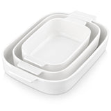 MALACASA Casserole Dishes for Oven, Porcelain Baking Dishes Set of 3, Durable Casserole Dish Set Lasagna Pan Deep, Ceramic Bakeware Sets with Handles, White (13.8''/11.7''/9.4''), Series Bake MALACASA