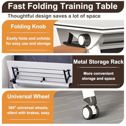 MOFGOE Folding Conference Table, Flip Top Training Table with Four Locking Wheels, Modular Office Desk with Strong Metal Frame, for Office, Conference Room, School,1 Pack,63 * 24 * 30in MOFGOE