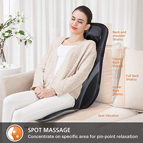 Snailax Shiatsu Back Massager with Heat -Deep Kneading Massage Chair Pad with Adjustable Intensity, Shiatsu Chair Massager to Relax Full Body Muscle，Gift for Mother Snailax