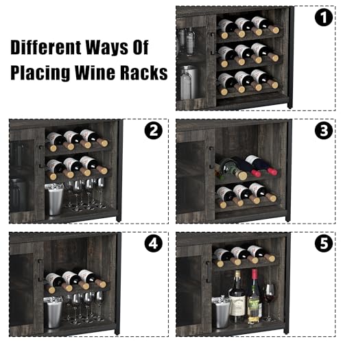 IDEALHOUSE 3-Tier Wine Bar Cabinet with Detachable Wine Rack and Storage Space, Buffet Cabinet with Glass Holder and Mesh Door, for Kitchen, Living Room and Bar (Dark Wood) - WoodArtSupply