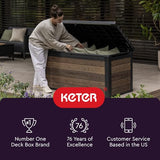 Keter Kentwood 92 Gallon Resin Deck Box-Organization and Storage for Patio Furniture Outdoor Cushions, Throw Pillows, Garden Tools and Pool Floats, Brown Keter