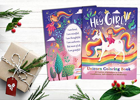 Hey Girl! A Unicorn Coloring Book for Girls: To Develop Gratitude and Mindfulness through Positive Affirmations BRIRILINE