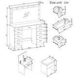 Panana Vanity Desk Set Large Mirror and Lights, Makeup Table with 11 Drawers, Power Outlet, Storage Cushioned Stool, 3 Lighting Modes, Dressing Table for Bedroom Dressing Room (White) Panana