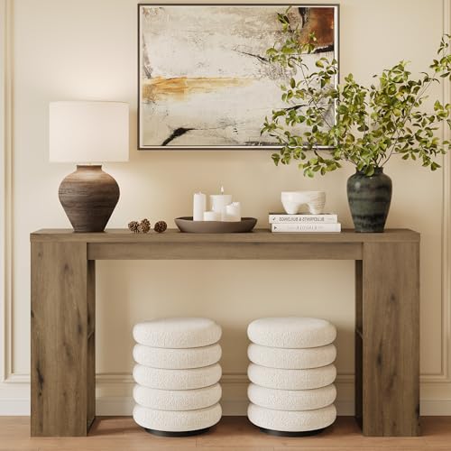 RoyalCraft 63'' Long Console Table, Farmhouse Entryway Table with Storage, Narrow Wooden Rectangular Sofa Table Behind The Couch, Living Room, Entrance, Hallway, Natural RoyalCraft