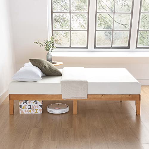 Mellow Naturalista Classic 12 Inch Solid Wood Platform Bed with Wooden Slats, Cal King, Natural Pine Mellow