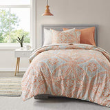 Comfort Spaces Bed in A Bag - Trendy Casual Design Cozy Comforter with Complete Sheet Set with Side Pocket, All Season Cover, Matching Shams, Twin XL(66 in x 90 in), Gloria, Damask Coral 6 Piece Comfort Spaces