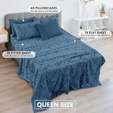 Ultra Soft Wrinkle-Free Microfiber Paisley Queen Sheet Set, Breathable Boho Bed Sheet Set – 16" Deep Pocket Fitted Sheet, Flat Sheet & 4 Pillowcases, Juegos de Sábanas, OEKO-TEX - Navy Blue LDC LUX DECOR COLLECTION